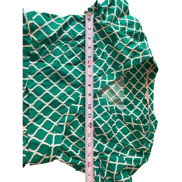 Boden Green White Geometric Lara Wrap Tea Picnic Short Sleeve Dress 8L - Picture 13 of 16